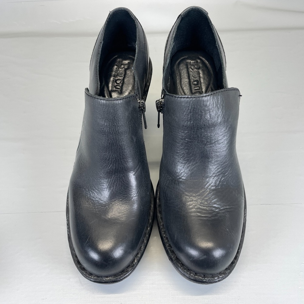 Born Wedge Shoes Womens Size 8 M Black Leather Zip Up Casual Dressy Clogs - Picture 4 of 11